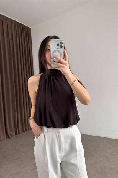 MNG Orijinal Şifon Astarlı Kahve Bluz