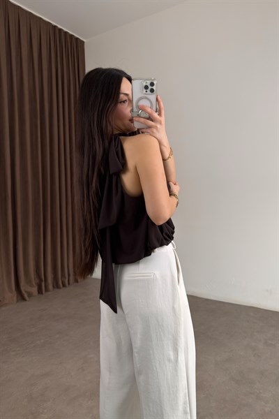 MNG Orijinal Şifon Astarlı Kahve Bluz