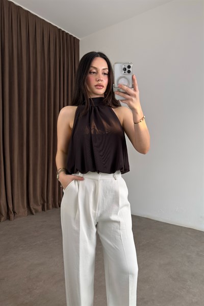 MNG Orijinal Şifon Astarlı Kahve Bluz