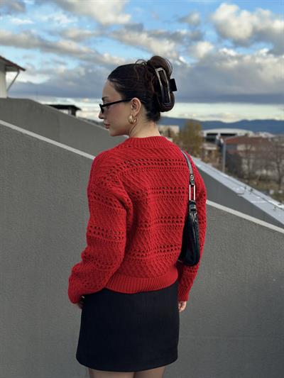 Mng Orj. Desenli Örgü Kırmızı Kazak