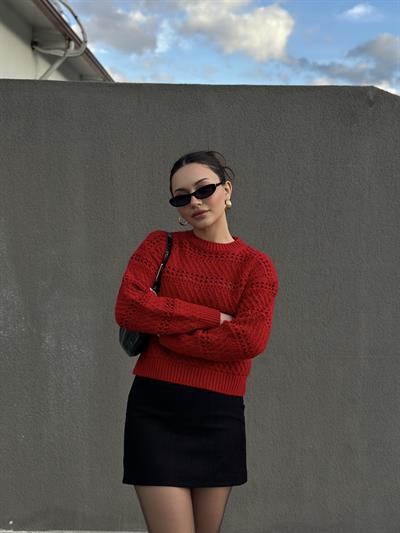 Mng Orj. Desenli Örgü Kırmızı Kazak