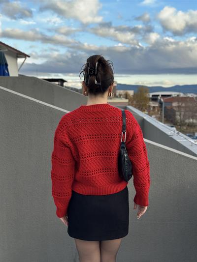 Mng Orj. Desenli Örgü Kırmızı Kazak