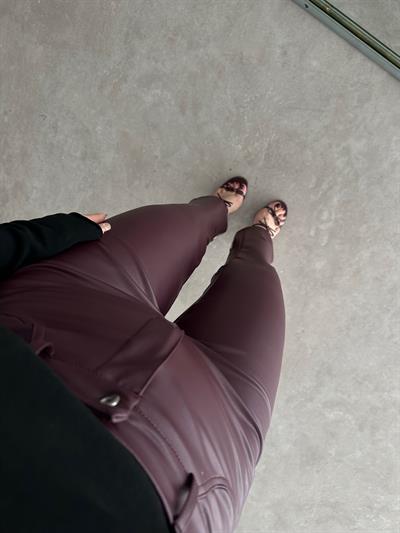 Mng Orj. Yüksek Belli Bilek Boy Deri Pantolon Bordo