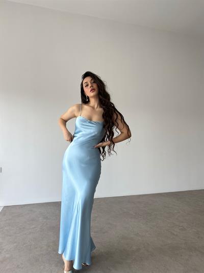 Orj. İpek Saten Bebek Mavi Elbise