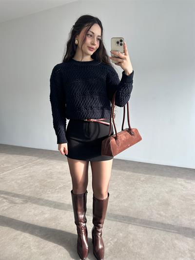 Desenli Örgü Lacivert Kazak Orj.