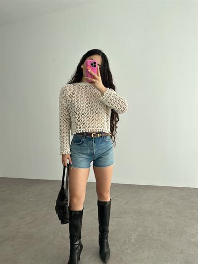 Orj. Örgü Ekru Mng Bluz