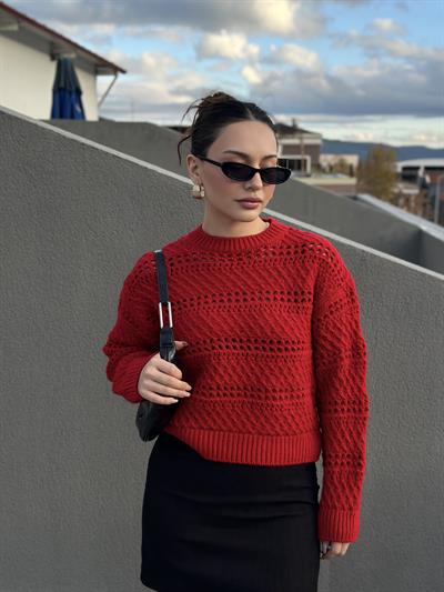 Mng Orj. Desenli Örgü Kırmızı Kazak