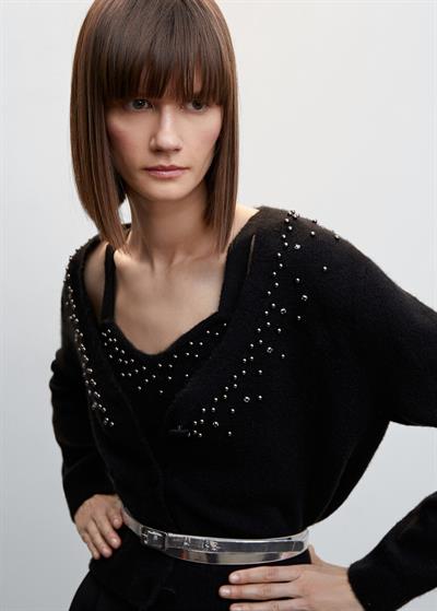 Mng Orj Taşlı Siyah Hırka