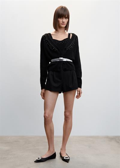 Mng Orj Taşlı Siyah Hırka