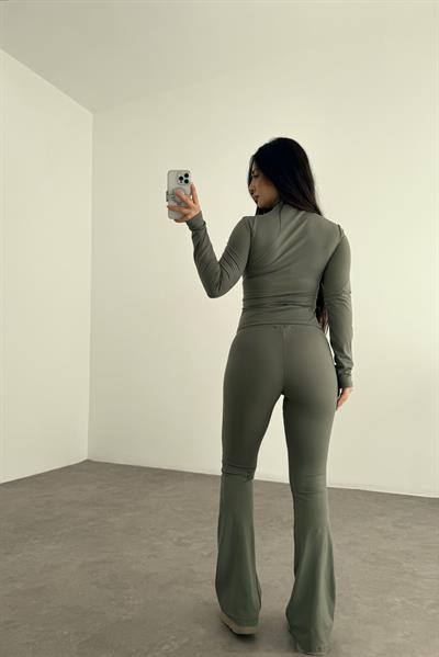 Modal Çağla Yüksek Belli Flare Tayt