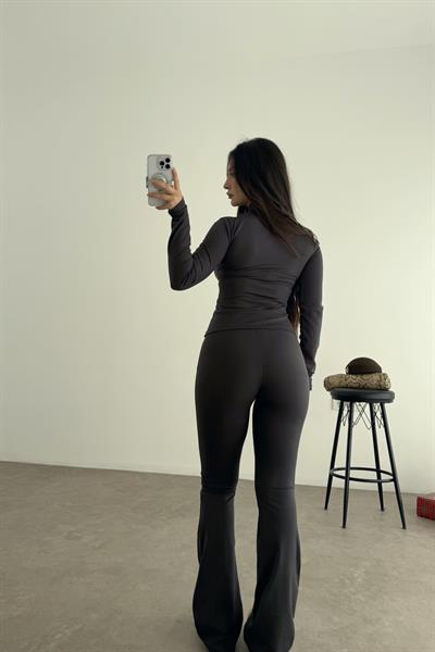 Modal Füme Yüksek Belli Flare Tayt