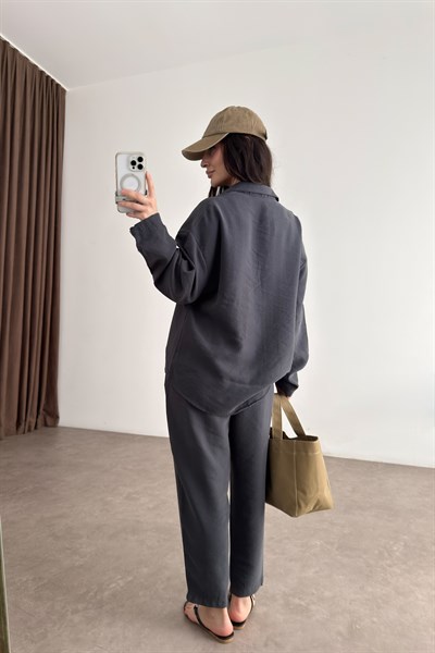Modal Tensel Gömlek Havuç Pantolon Antrasit Takım