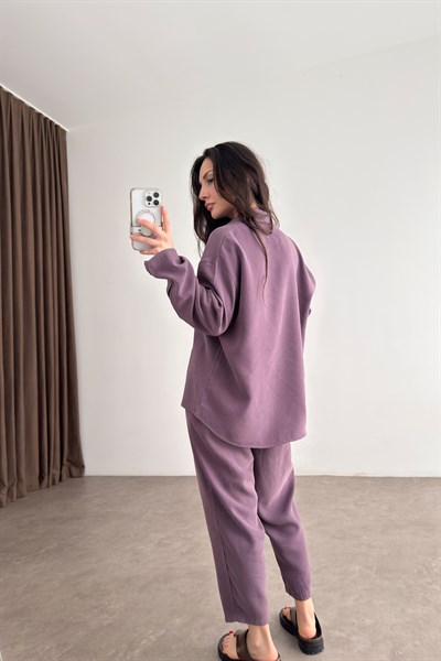 Modal Tensel Gömlek Havuç Pantolon Eflatun Takım