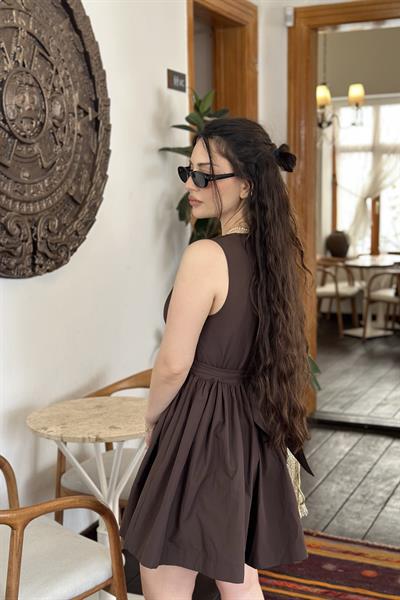 Mssimo Bel Kuşak Detaylı Kahve Elbise 