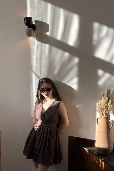 Mssimo Bel Kuşak Detaylı Kahve Elbise 