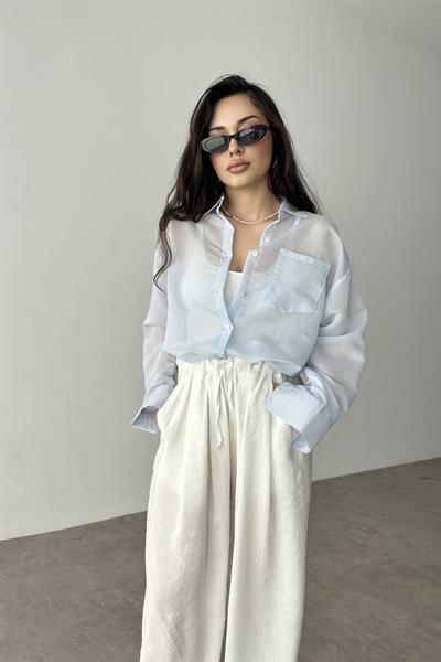 Mssimo Çizgili Mavi Gömlek