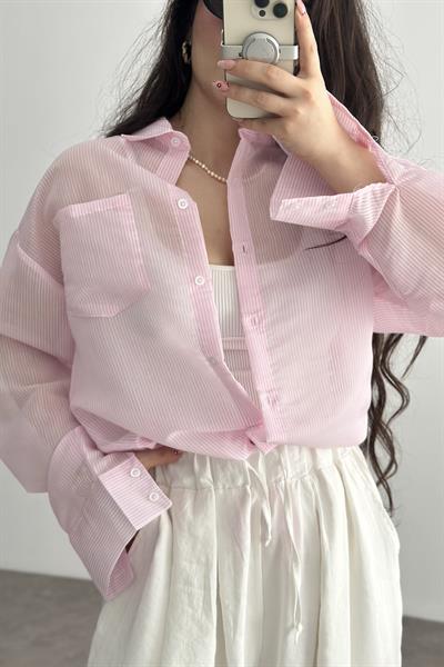 Mssimo Çizgili Toz Pembe Gömlek