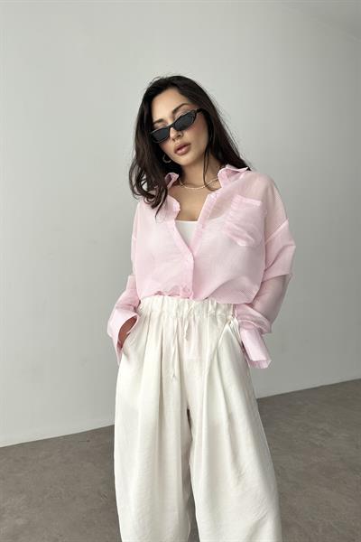Mssimo Çizgili Toz Pembe Gömlek