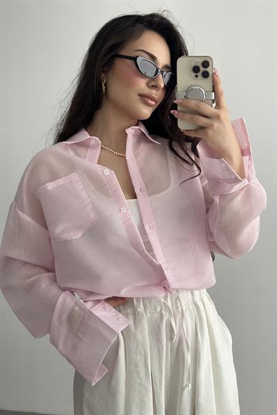 Mssimo Çizgili Toz Pembe Gömlek