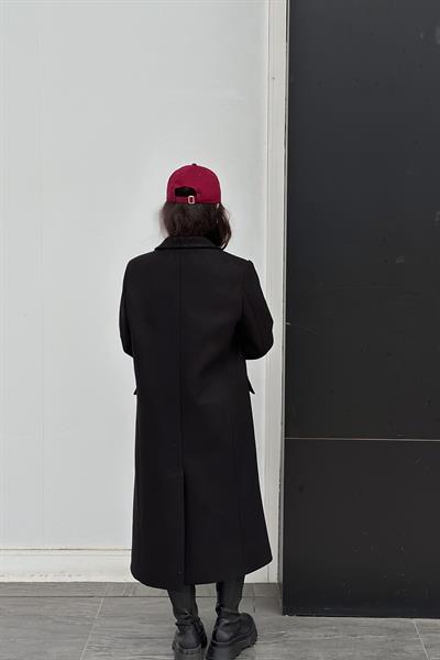 Mssimo Dtti Kruvaze Yün Karışımlı Kaban Siyah