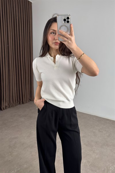 Mssmo Dtti Polo Yaka Kısa Kollu Ekru Triko 