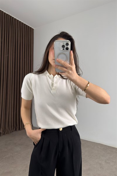 Mssmo Dtti Polo Yaka Kısa Kollu Ekru Triko 