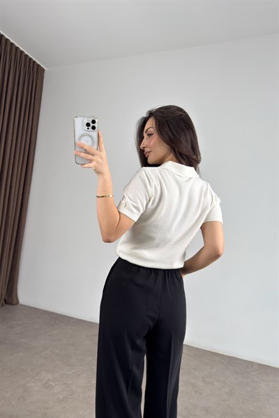 Mssmo Dtti Polo Yaka Kısa Kollu Ekru Triko 