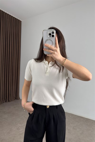 Mssmo Dtti Polo Yaka Kısa Kollu Ekru Triko 