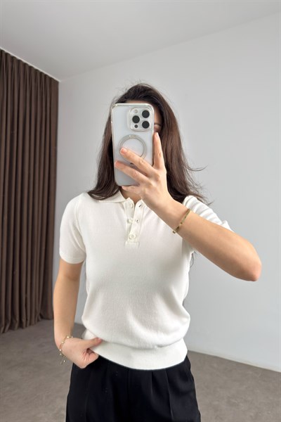 Mssmo Dtti Polo Yaka Kısa Kollu Ekru Triko 