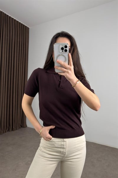 Mssmo Dtti Polo Yaka Kısa Kollu Kahve Triko 