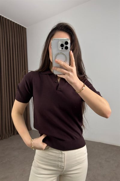 Mssmo Dtti Polo Yaka Kısa Kollu Kahve Triko 
