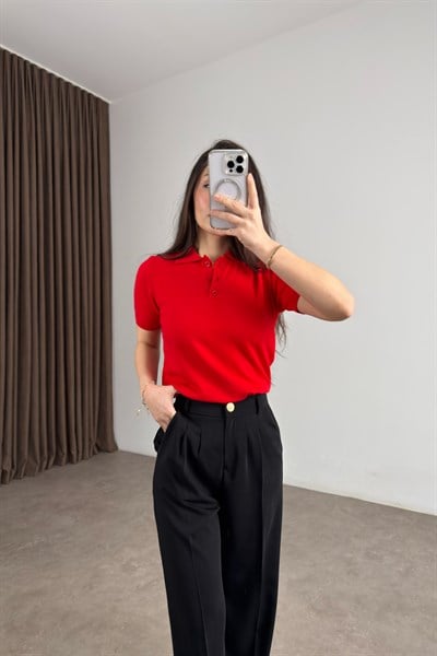 Mssmo Dtti Polo Yaka Kısa Kollu Kırmızı Triko 