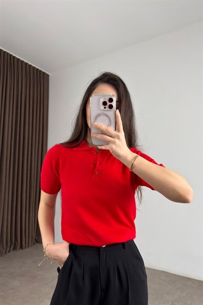Mssmo Dtti Polo Yaka Kısa Kollu Kırmızı Triko 