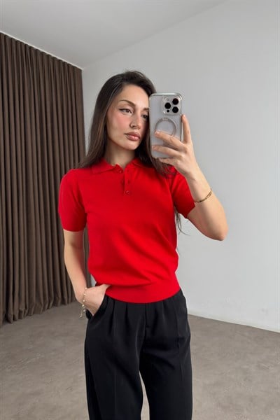 Mssmo Dtti Polo Yaka Kısa Kollu Kırmızı Triko 