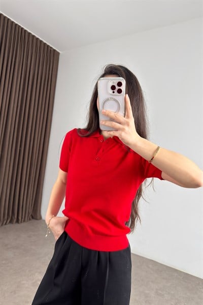 Mssmo Dtti Polo Yaka Kısa Kollu Kırmızı Triko 