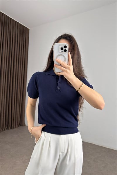 Mssmo Dtti Polo Yaka Kısa Kollu Lacivert Triko