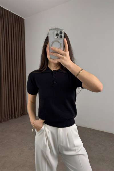 Mssmo Dtti Polo Yaka Kısa Kollu Siyah Triko 