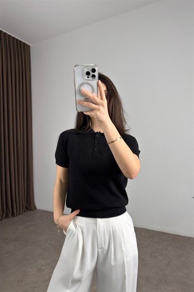 Mssmo Dtti Polo Yaka Kısa Kollu Siyah Triko 