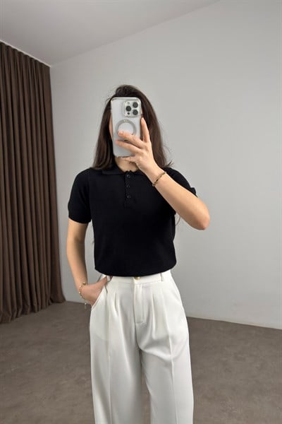 Mssmo Dtti Polo Yaka Kısa Kollu Siyah Triko 