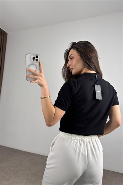 Mssmo Dtti Polo Yaka Kısa Kollu Siyah Triko 