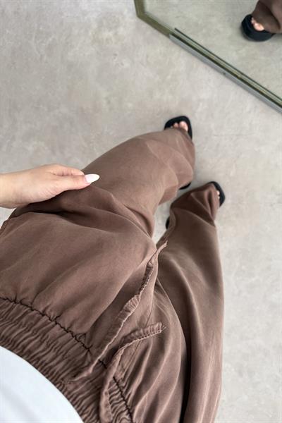 Mssmo Yüksel Bel Pamuk Tensel Kahve Pantolon