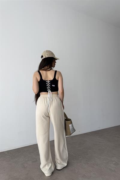 Mssmo Yüksel Bel Pamuk Tensel Krem Pantolon