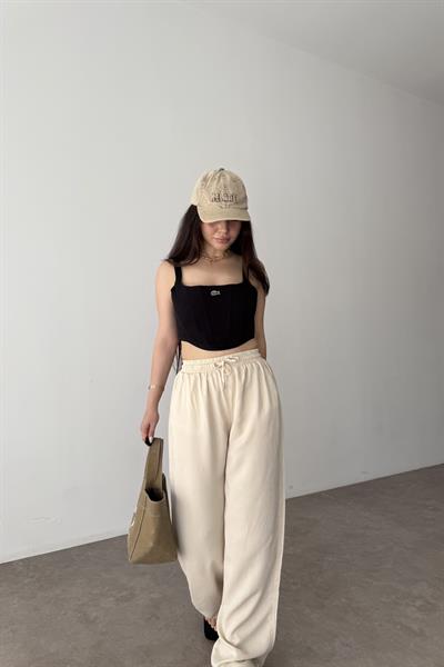 Mssmo Yüksel Bel Pamuk Tensel Krem Pantolon