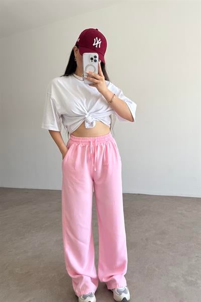 Mssmo Yüksel Bel Pamuk Tensel Pembe Pantolon