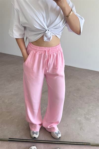Mssmo Yüksel Bel Pamuk Tensel Pembe Pantolon