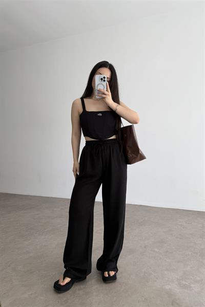 Mssmo Yüksel Bel Pamuk Tensel Siyah Pantolon