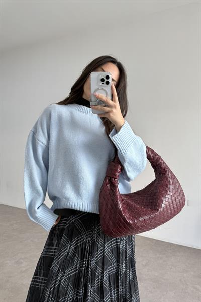 Mssmo Yuvarlak Yaka Triko Kazak Mavi