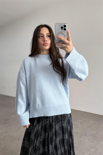 Mssmo Yuvarlak Yaka Triko Kazak Mavi