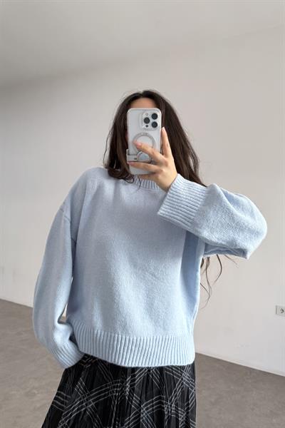 Mssmo Yuvarlak Yaka Triko Kazak Mavi