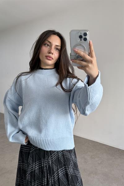 Mssmo Yuvarlak Yaka Triko Kazak Mavi